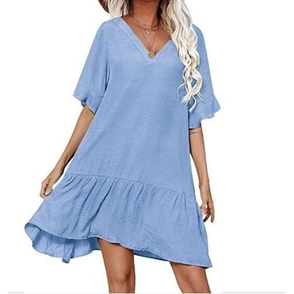 Cover Ups (2XL) for Swimwear Women Loose Fitting Beach Dress V-Neck
